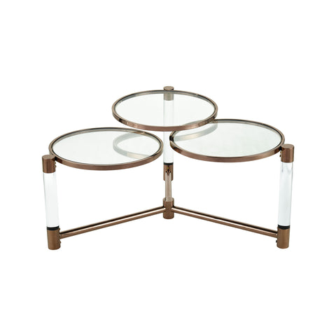 Triple Crown Clear Acrylic Cafe Bronze Plated Stainless Steel Coffee Table