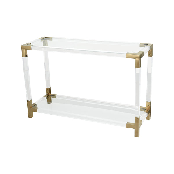 Equity Clear Acrylic Gold Plated Stainless Steel Carved Console Table Desk