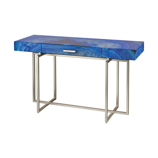 Five-O Blue Silver Vintage Carved Console Table Desk