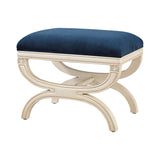Sterling Constanzie Linen & Wood Bench (Navy Blue & White)