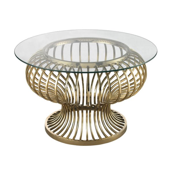 Dimond Home Undulating Metal Rod & Glass Coffee Table (Gold & Clear Top)