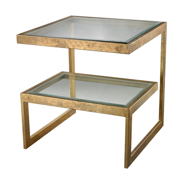 Dimond Home Key Metal & Glass Side Table (Gold & Clear Shelves)