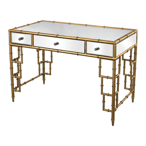 Sterling Metal & Mirrored Top Desk (Mirror & Gold)