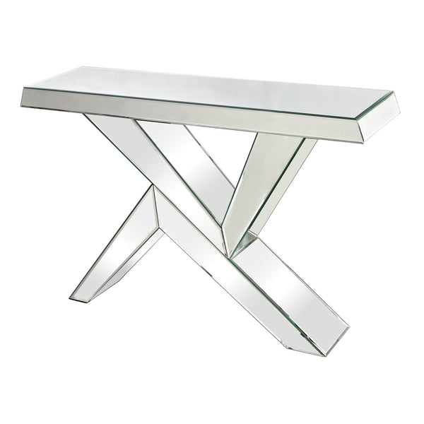 Sterling Juxtaposed Angles Glass & Wood Console Table (Mirror & Silver)