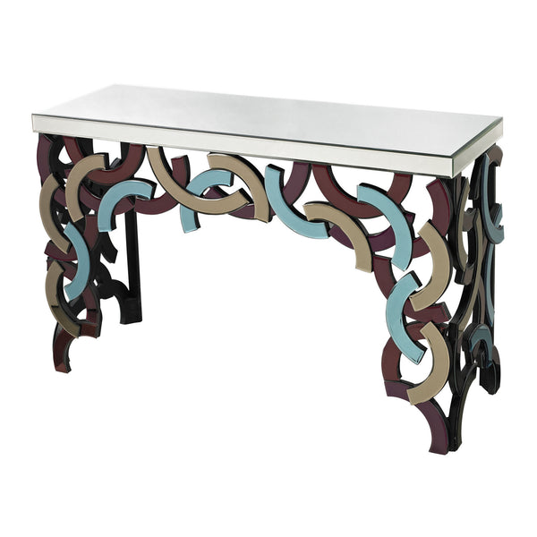 Sterling Colored Glass & Wood Console Table (Purple, Blue & Silver)