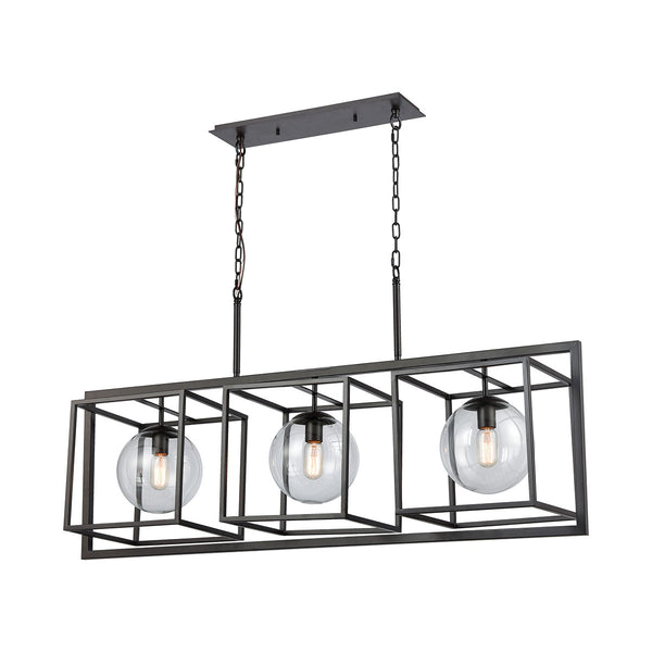 Beam Cage Oil Rubbed Bronze Finish Clear Glass Shade Hanging Island Light