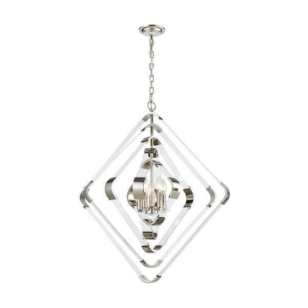 Rapid Pulse Polished Nickel Clear Acrylic Light Fixture Ceiling Chandelier