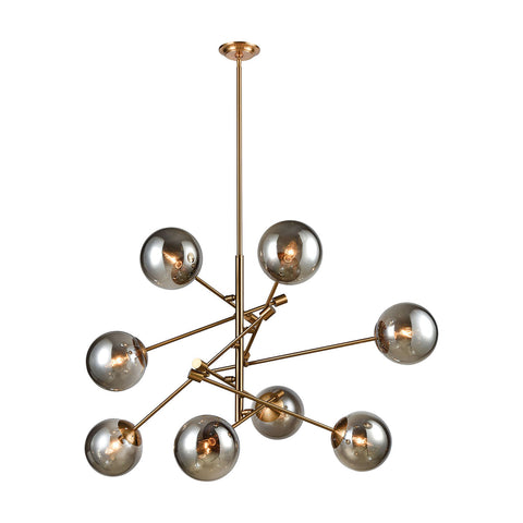 Accelerated Returns Aged Brass Plated Smoke Glass Light Ceiling Chandelier
