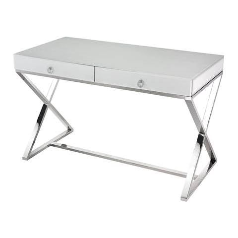 White Glass Chrome White Vintage Carved Console Table Desk