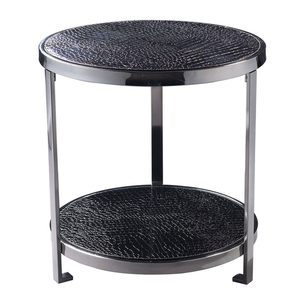 Sterling Croc Iron & Leather Accent Table (Black)