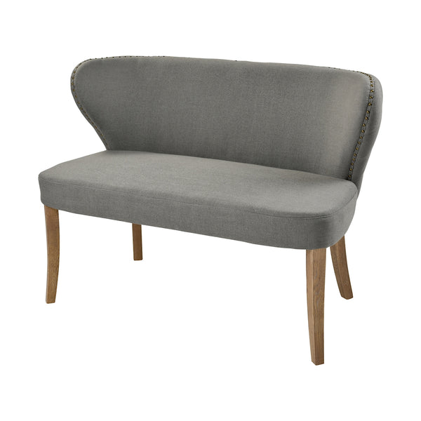Dorian Loveseat Grey Linen Reclaimed Oak Mid Century Modern Sofa