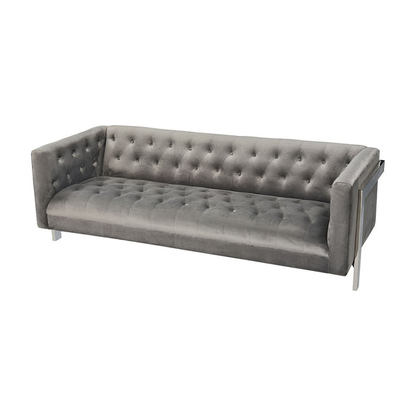 Toffeehammer Grey Velvet Stainless Steel Legs Accents Mid Century Modern Sofa
