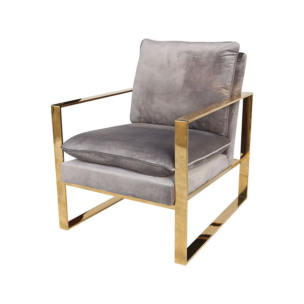 Old Sport Gold Plated Stainless Steel Foam Grey Velvet Gold Plated Dining Chair
