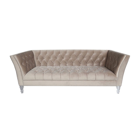 Coquette Oyster Tufted Velvet Navy Velvet Acrylic Silver Nail Head Sofa