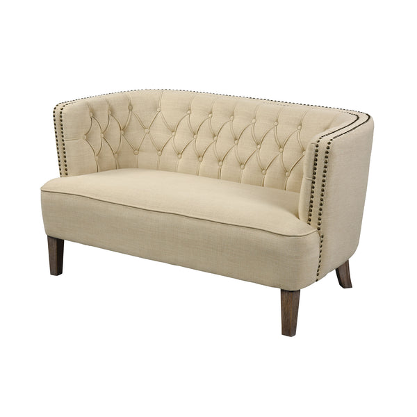 Stoke Love Seat In Grey Cream Linen Brass Mid Century Modern Sofa