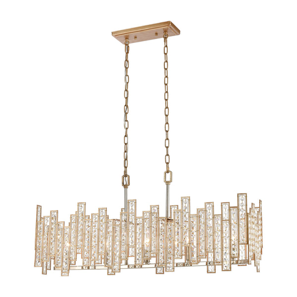 Equilibrium 5-Light Matte Gold with Clear Crystal Glass Vintage Island Light