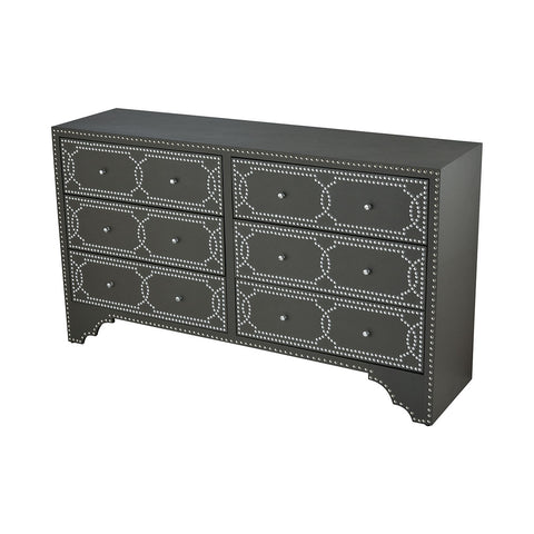 Opry Grey Faux Leather Chome Nail Head Vintage Tall Chest Dresser Drawer