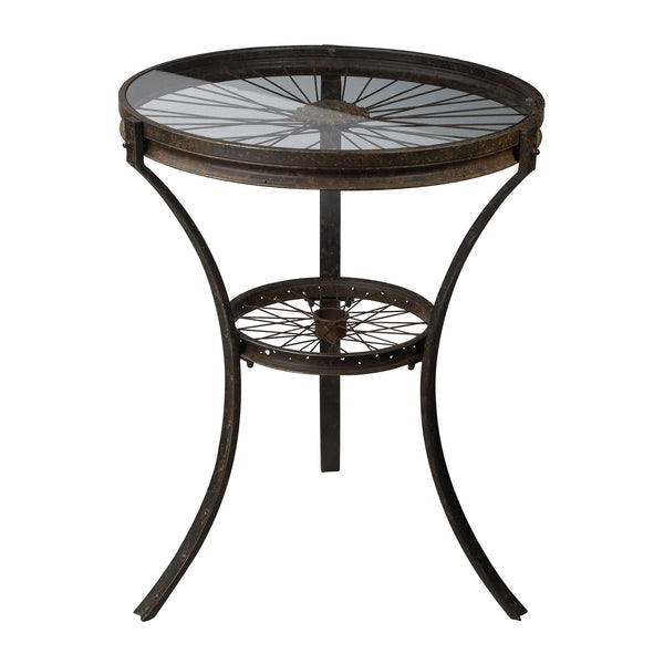 Sterling Railroad Industrial Style Metal & Glass Side Table (Black with Clear Top)