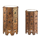 Sterling Moroccan Metal & Glass Side Tables – Set of 2 (Gold with Mirrored Top)