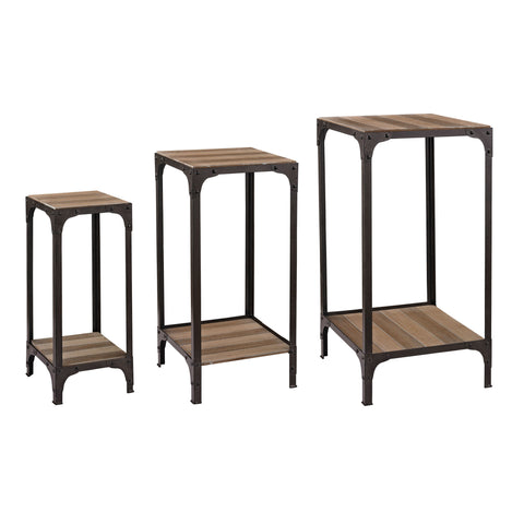 Sterling Metal & Wood Nesting Tables – Set of 3 (Natural Woodtone & Black)