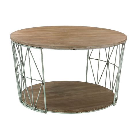 Sterling Round Wood & Metal Coffee Table (Gray & Natural Oak)