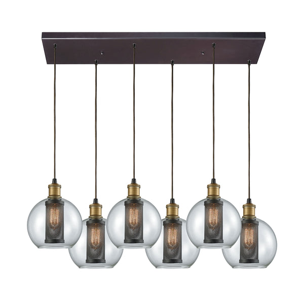 Bremington 6 Light Rectangle Tarnished Brass/Oil Rubbed Bronze Glass Pendant