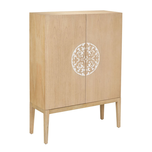 Sterling 2-Door Wood Cabinet (Natural Woodtone & White Inlay)