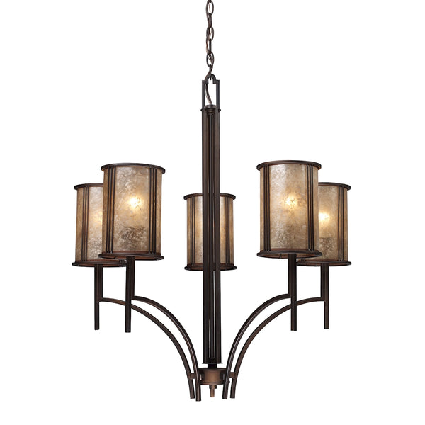 Barringer 5-Light Aged Bronze with Tan Mica Shades Light Vintage Chandelier