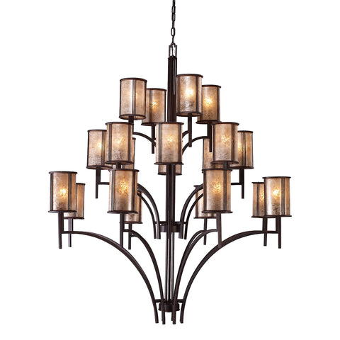 Barringer 8+8+4-Light Aged Bronze and Tan Mica Shades Light Vintage Chandelier