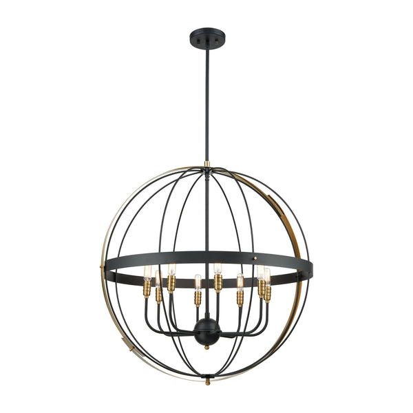 Caldwell 8 Matte Black/Satin Brass Light Glass Vintage Fixture Ceiling Pendant