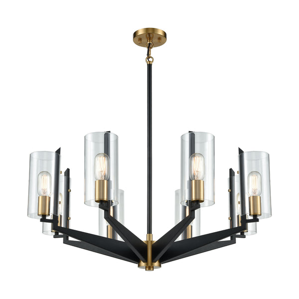 Blakeslee 8-Light Matte Black and Satin Brass Light Vintage Fixture Chandelier