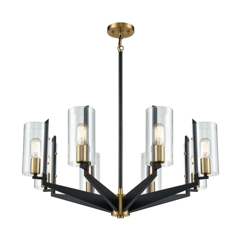 Blakeslee 8-Light Matte Black and Satin Brass Light Vintage Fixture Chandelier