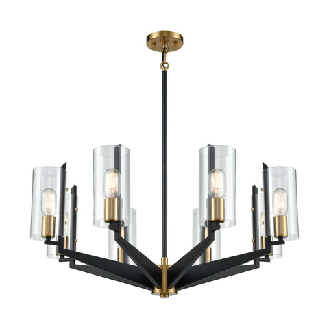 Blakeslee 8-Light Matte Black and Satin Brass Light Vintage Fixture Chandelier