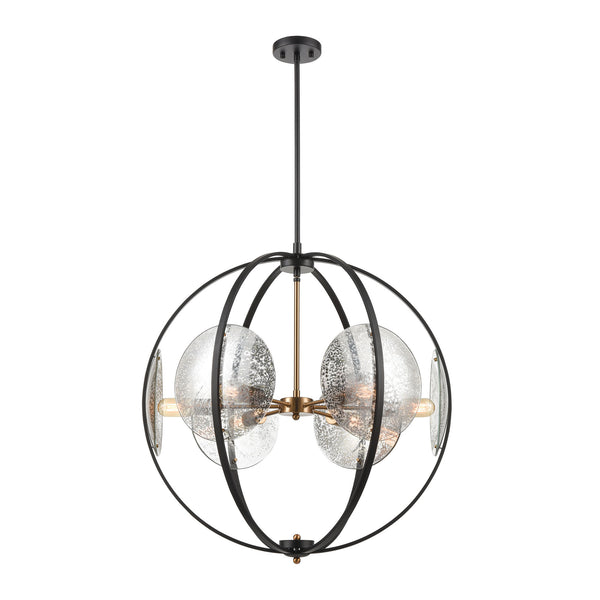 Oriah 6-Light Matte Black with Mercury Glass Vintage Fixture Pendant