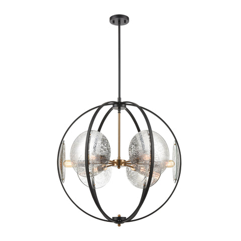 Oriah 6-Light Matte Black with Mercury Glass Vintage Fixture Pendant
