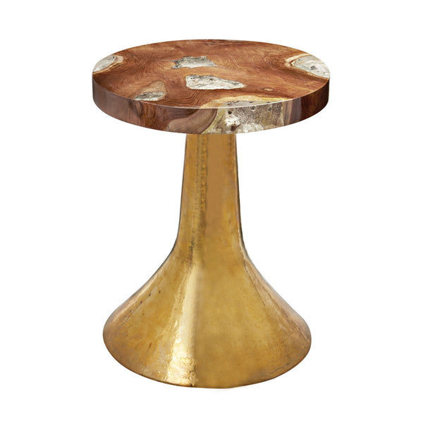 Dimond Home Hammered Metal & Wood Decorative Table (Gold & Natural Woodtone)