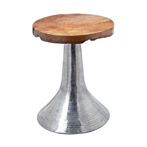 Dimond Home Hammered Metal & Wood Decorative Table (Silver & Natural Woodtone)