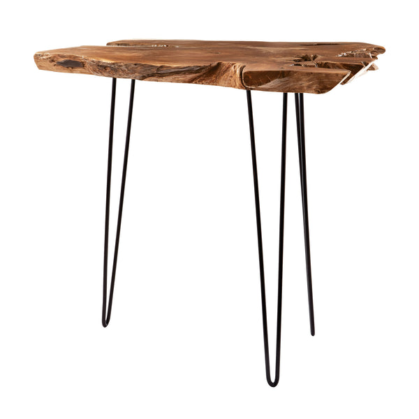 Dimond Home Teak Wood Slab & Metal Accent Table (Black & Natural Woodtone)