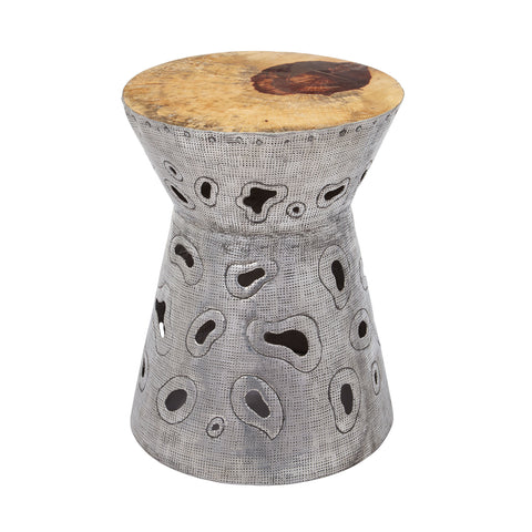 Dimond Home Amoeba Aluminum & Wood Stool (Gray & Natural Woodtone)