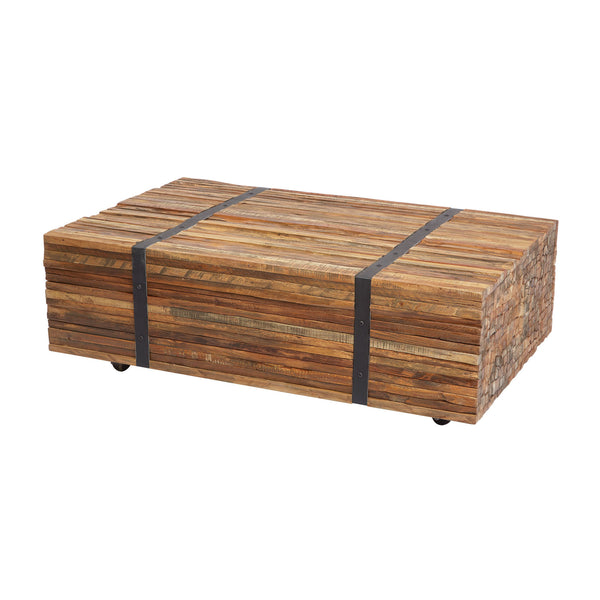 Dimond Home Teak Strapped Wood & Metal Coffee Table (Black & Natural Woodtone)