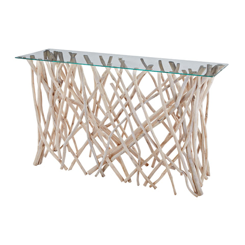 Dimond Home Teak Root & Glass Console Table (Natural Woodtone & Clear Top)