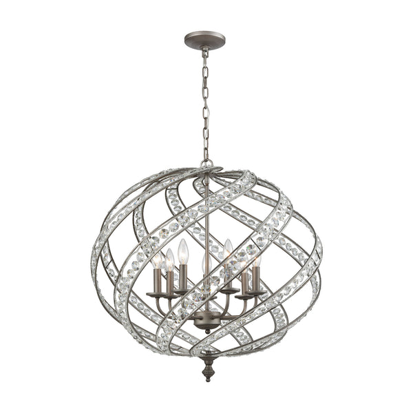 Renaissance 7 Weathered Zinc Light Glass Vintage Fixture Ceiling Pendant