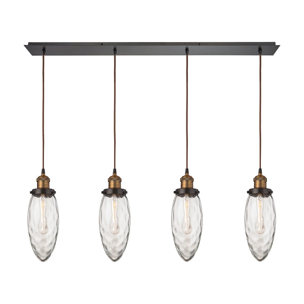 Owen 4 Light Oil Rubbed Bronze and Antique Brass Glass Vintage Fixture Pendant