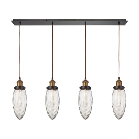 Owen 4 Light Oil Rubbed Bronze and Antique Brass Glass Vintage Fixture Pendant