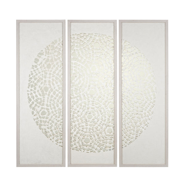 Natural Fiber Triptych Wood Tone Silver Prints Canvas Painting Abstract Wall Art