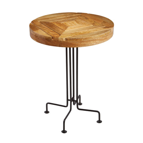 Sterling Metal & Wood Slatted Accent Table (Natural Woodtone & Black)