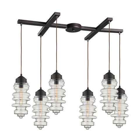 Cipher 6 Light Oil Rubbed Bronze Glass Vintage Fixture Ceiling Pendant