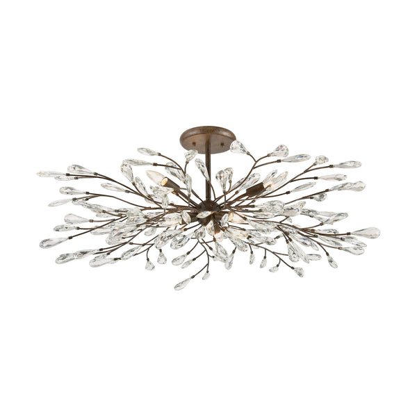 Crislett 6-Light Sunglow Bronze with Clear Crystal Light Semi Flush Mount