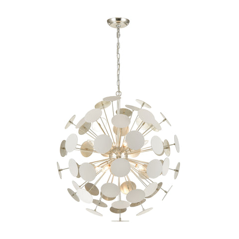Modish 8-Light Matte White with White Discs Glass Vintage Fixture Pendant