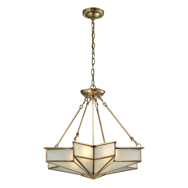 Decostar Collection 4 light Brushed Brass Glass Vintage Fixture Ceiling Pendant